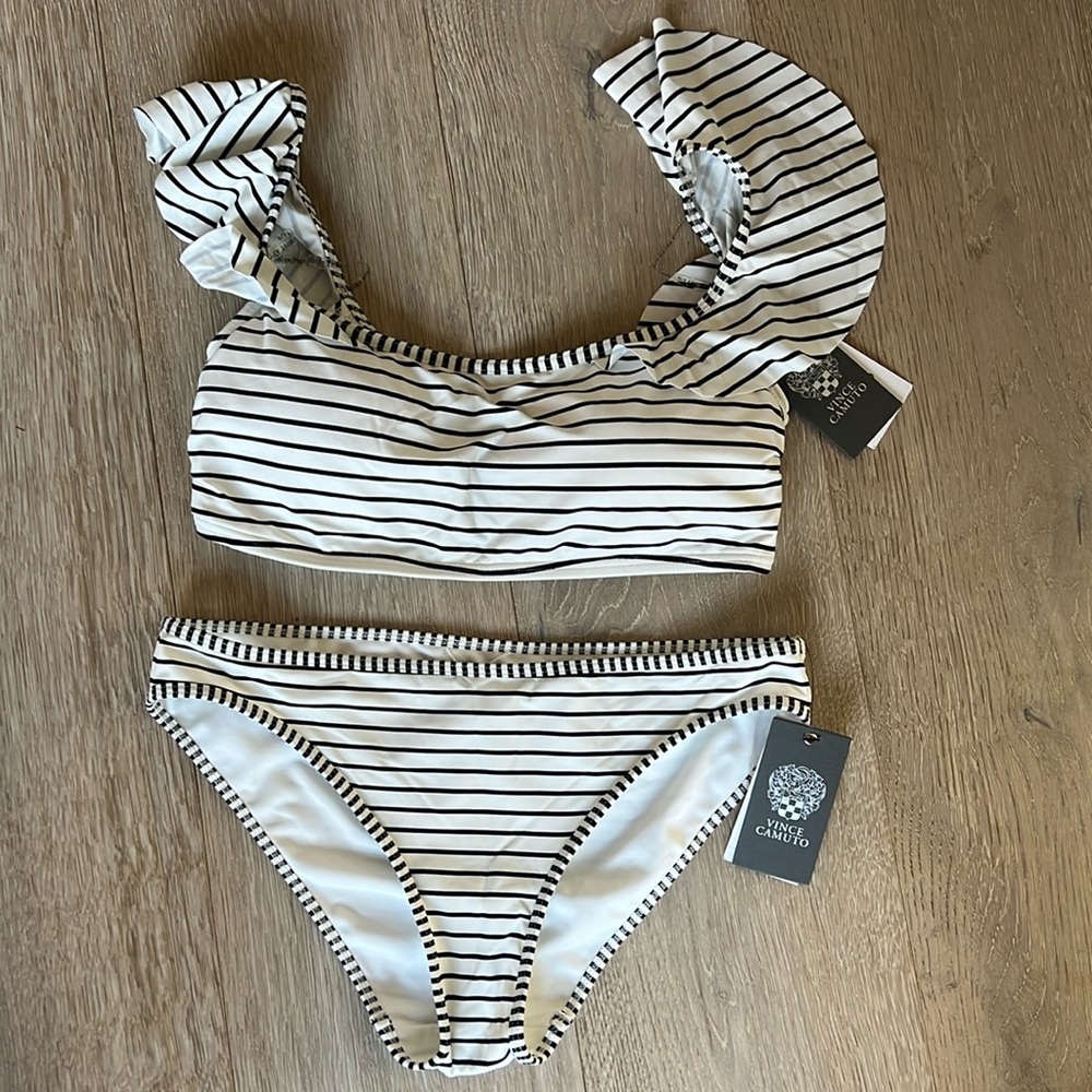 Vince Camuto Off Shoulder Bikini Black and White size medium NWT